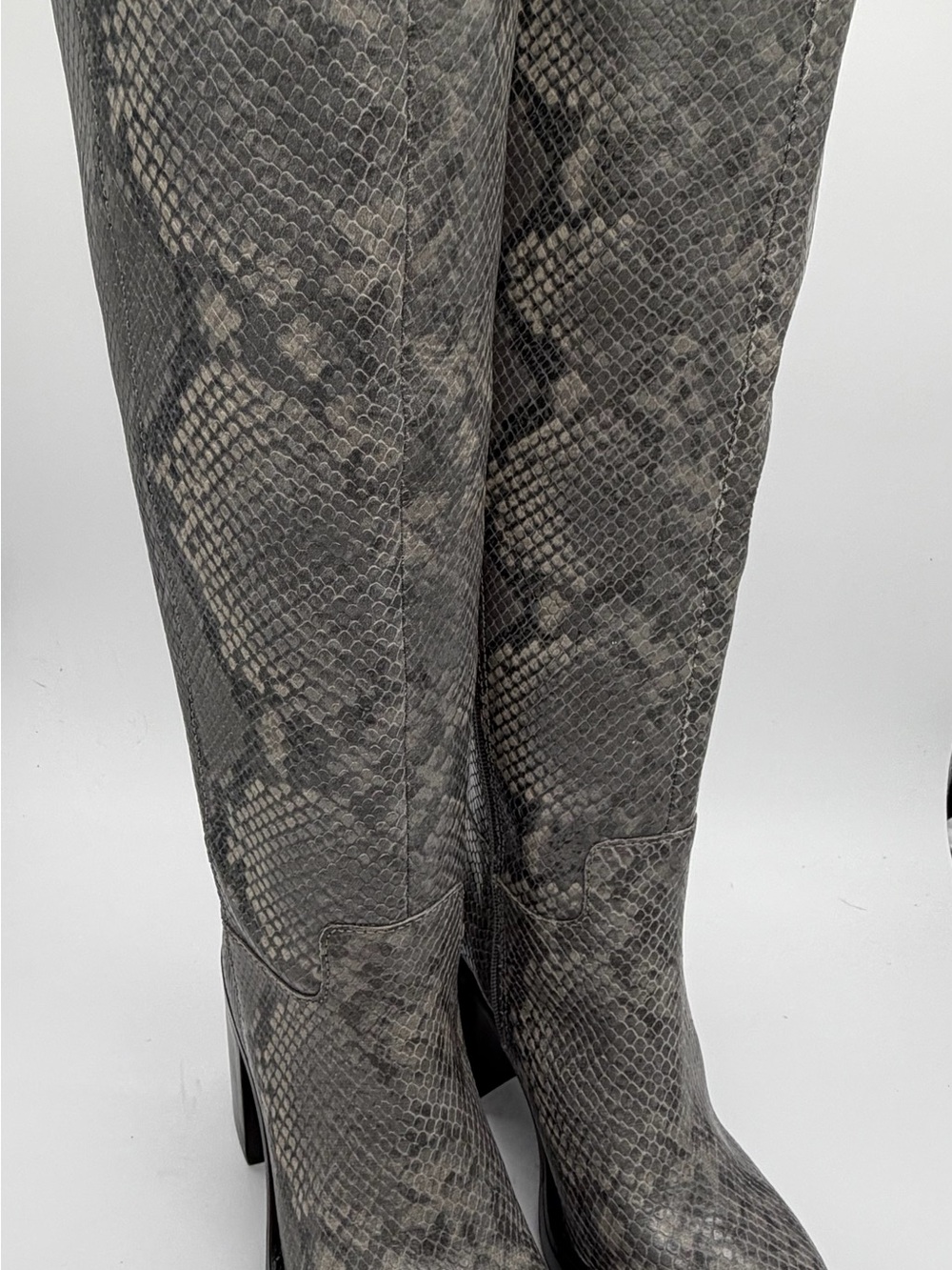 Vince Camuto Grey Snake-Print Knee Boots